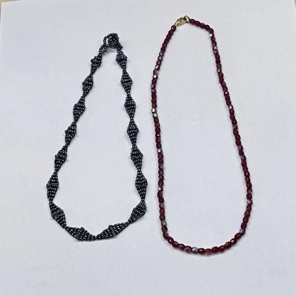 Set of 2 Handcrafted Beaded Necklaces - blue (14.5 in) & berry/maroon (16.5 in) - Picture 5 of 9